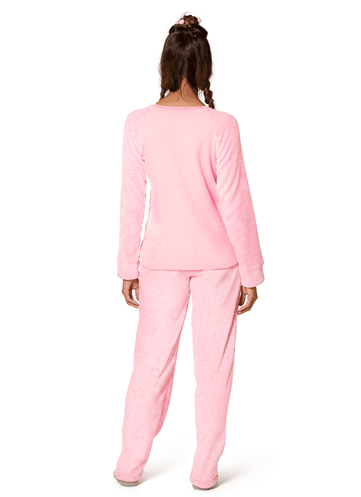 Pijama feminino manga longa unicornio branco e rosa