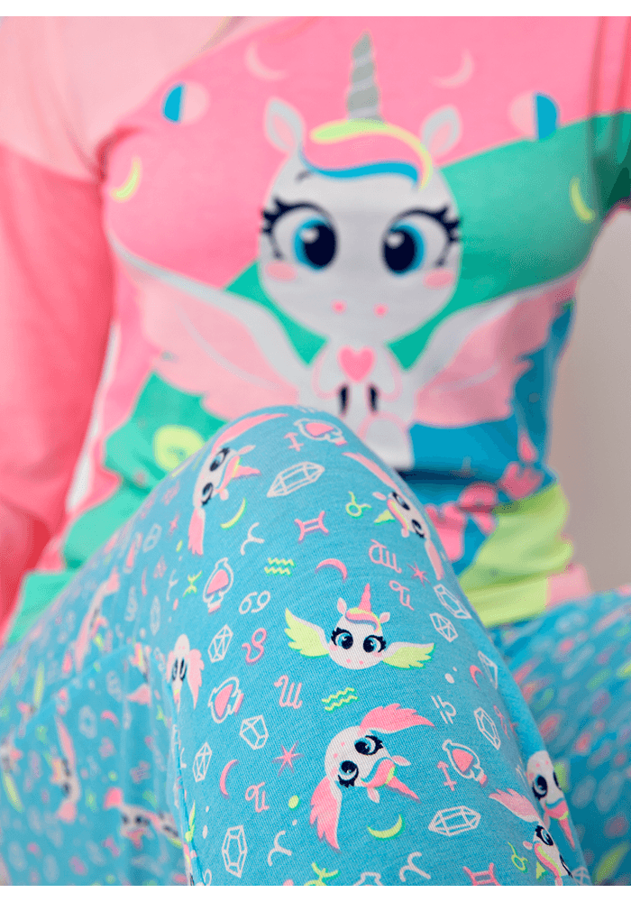 Pijama Manga Longa Viscolycra Feminino Unicórnio