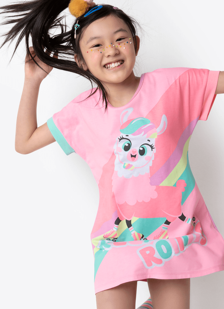 Camisola Manga Curta Viscolycra Menina Lhama Retrô - puket