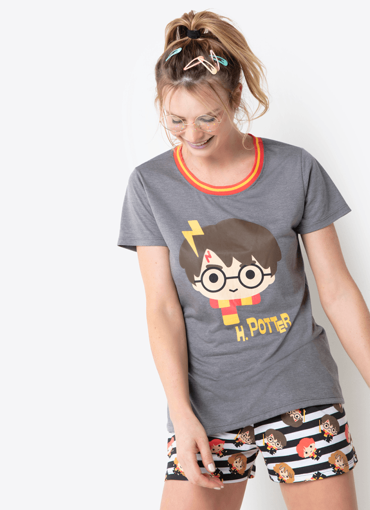 Pijama Manga Curta Meia Malha Feminino Harry Potter - Puket Mobile