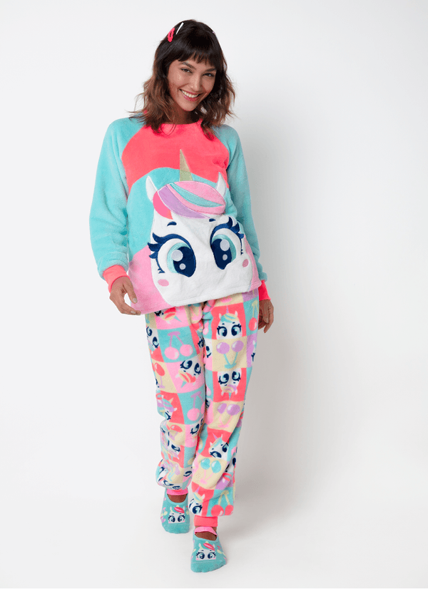 Pijama Manga Longa Soft Feminino Unicórnio Cherry PP