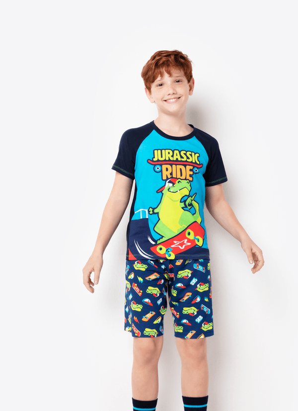 Pijama Manga Curta Menino Viscolycra Dinossauro Skate 2