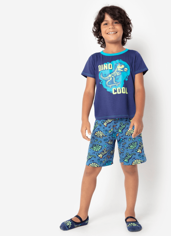 Pijama Manga Curta Menino Viscolycra Dinossauro Fósseis 2