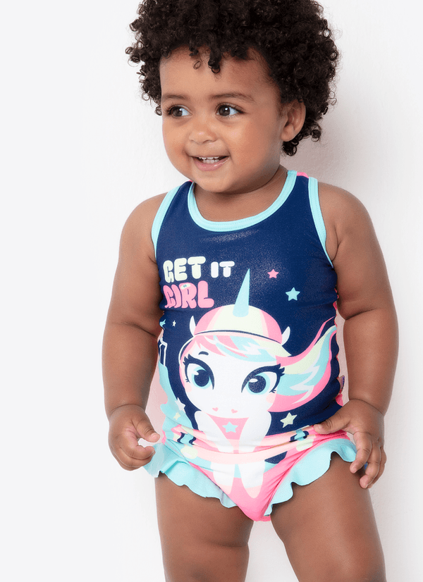 Maiô Bebê Menina Unicórnio Skate 9 A 12 MESES