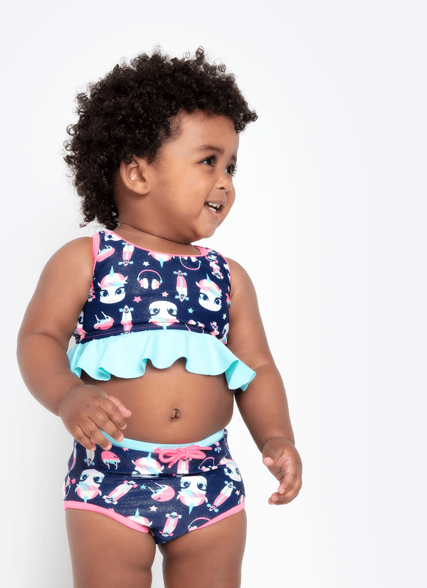 Biquíni Bebê Menina com Proteção Solar Unicórnio Skate 3 A 6 MESES
