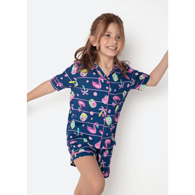 Pijama Manga Curta Viscose Menina Panda Miami