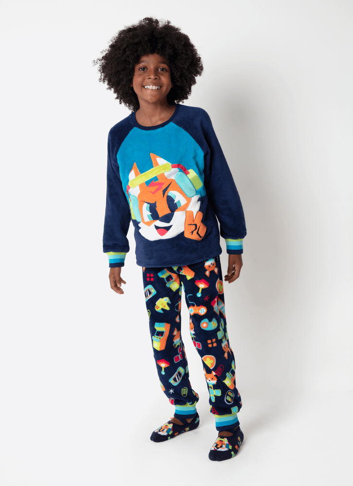 Pijama Manga Longa Soft Menino Raposa Gamer