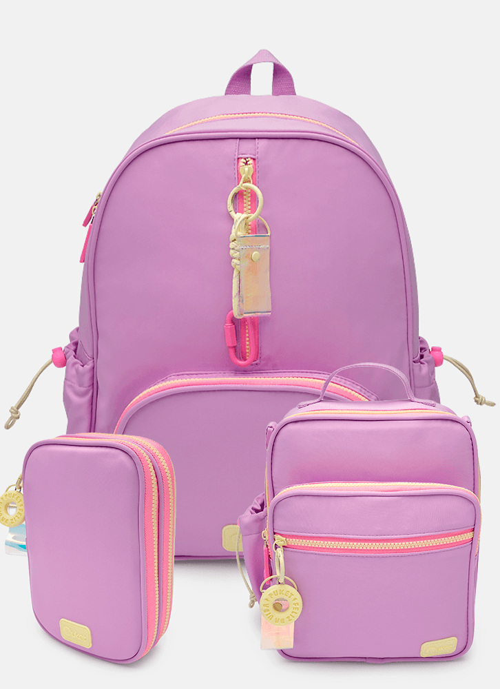 Kit Mochila Costas, Estojo e Lancheira Lilás