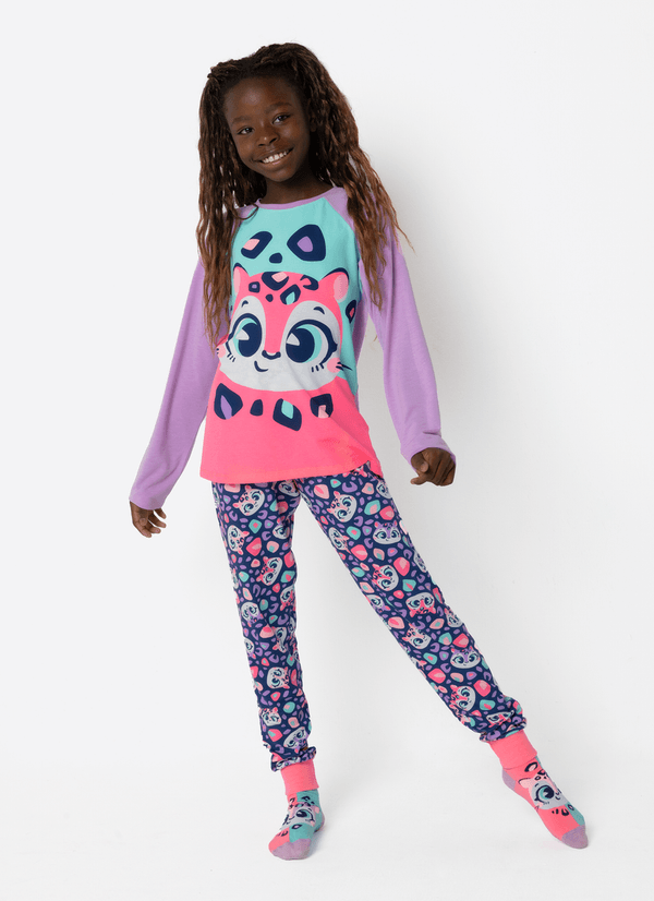 Pijama Manga Longa Menina Teen Onça 14
