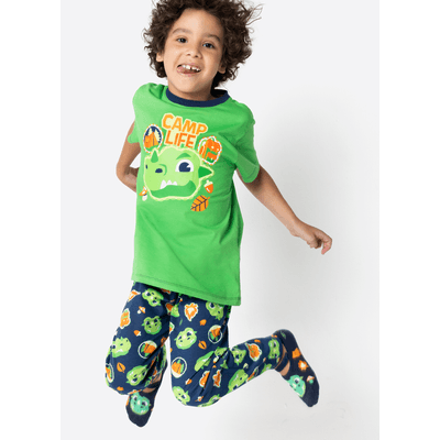 Pijama Manga Curta Algodão Menino Dragão Camping