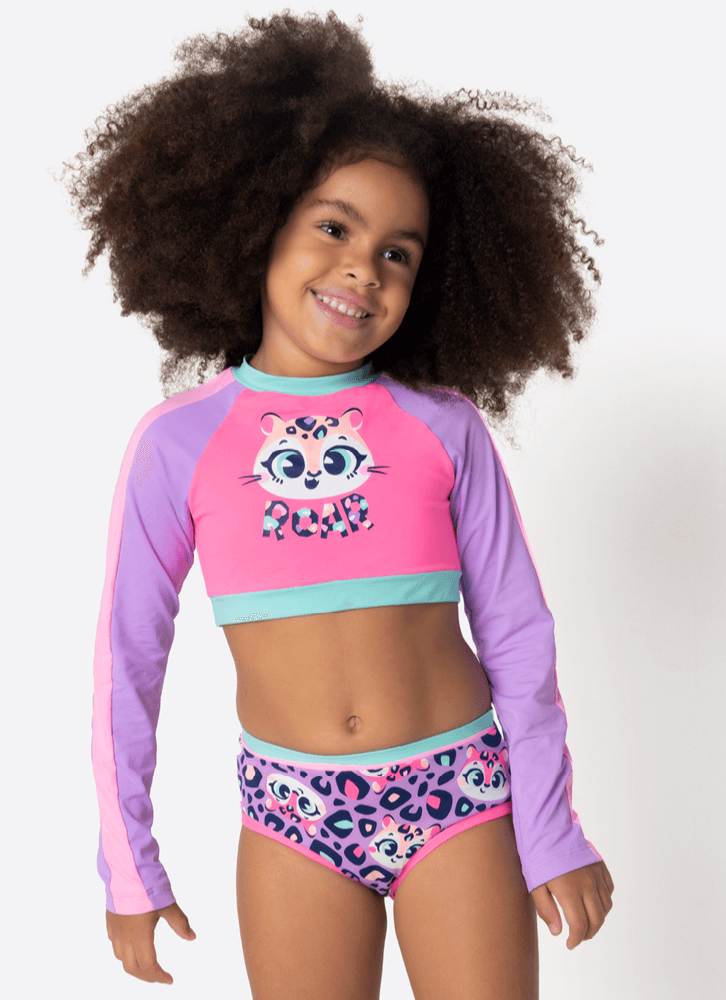 Conjunto Cropped e Calcinha Com Proteção Solar Menina Onça