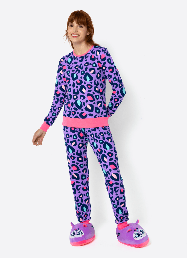 Pijama Manga Longa Ultra Visco Feminino Onça