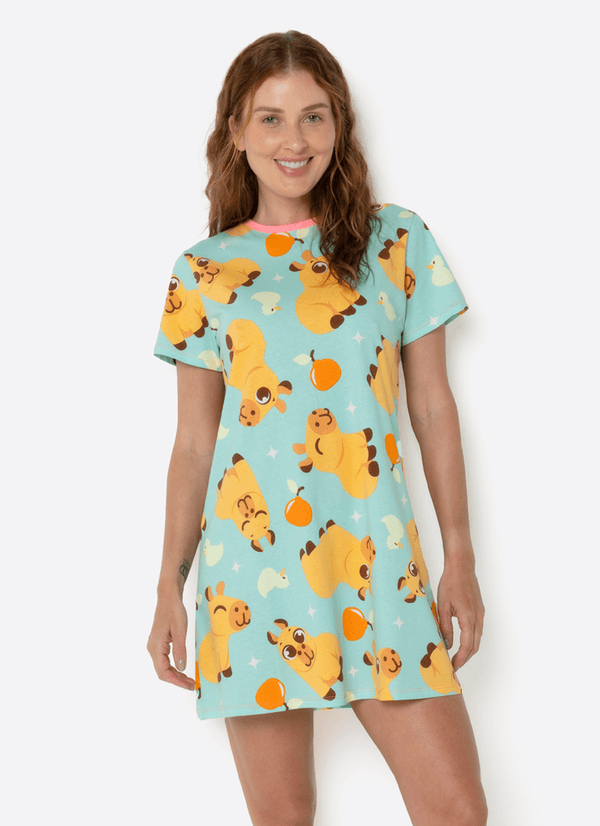 Camisola Manga Curta Algodão Feminina Capivara Vibes G
