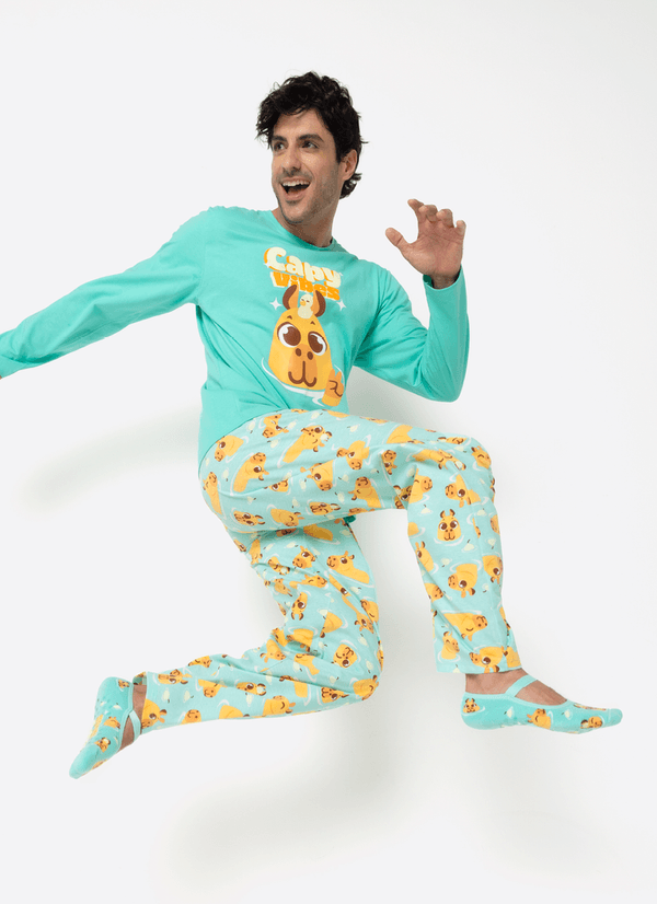 Pijama Manga Longa Algodão Masculino Capivara Vibes G