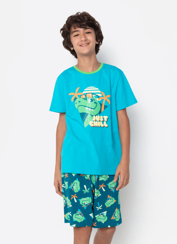 Pijama Manga Curta Algodão Menino Teen Dino Miami 12