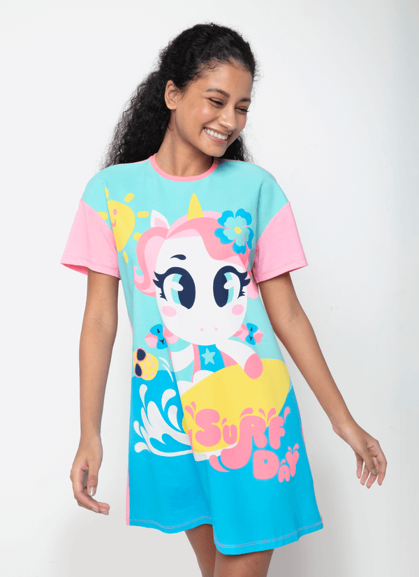 Camisola Manga Curta Viscolycra Feminina Unicórnio Aloha M
