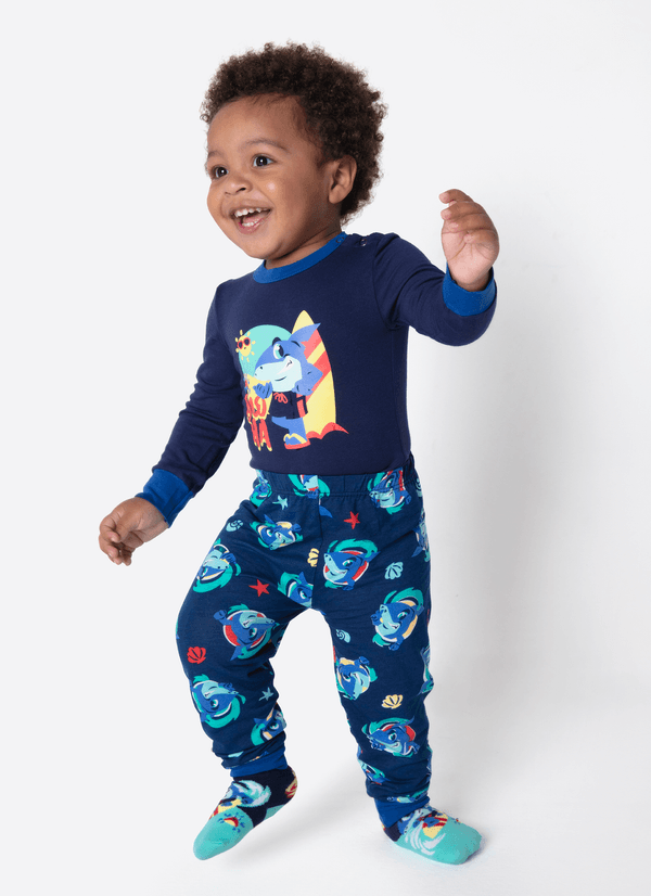 Pijama Manga Longa Viscolycra Bebê Menino Tubarão Aloha 6 A 9 MESES