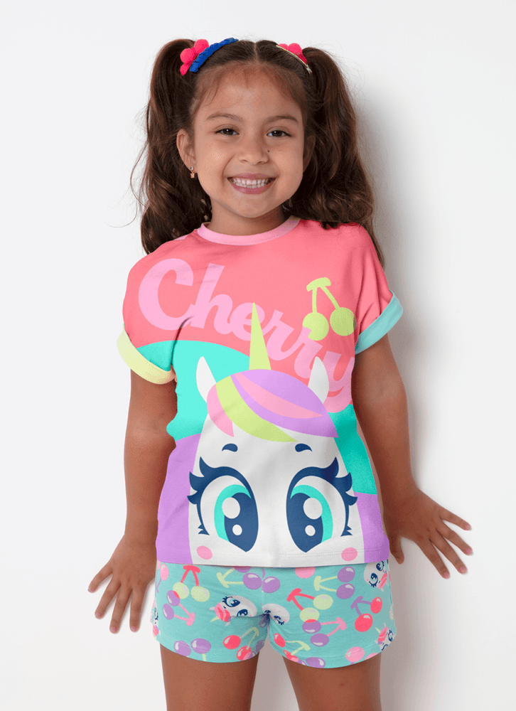 Pijama Manga Curta Viscolycra Menina Unicórnio Cherry