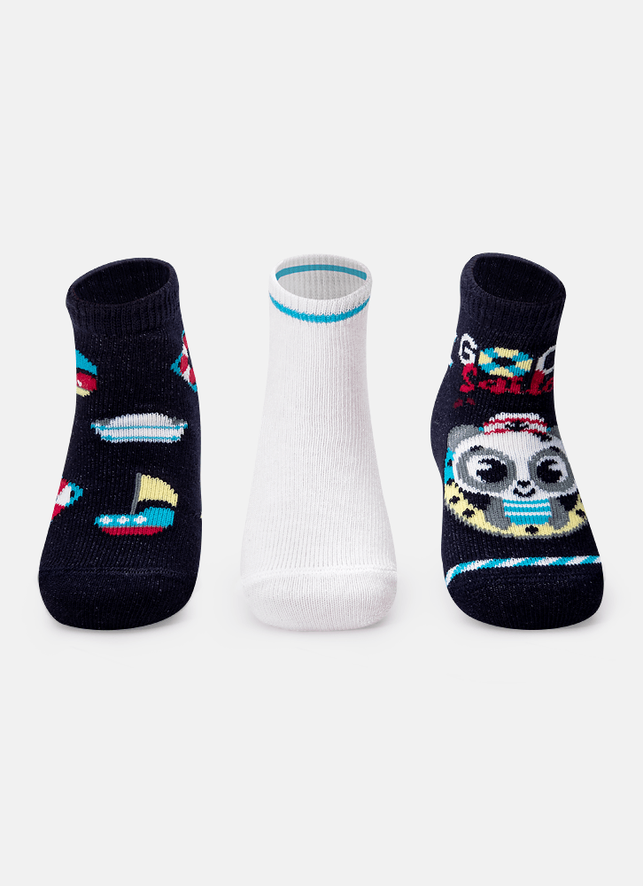 Kit com 3 Meias Soquetes Bebê RN Menino Panda