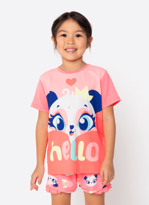 Pijama Manga Curta Viscolycra Menina Panda Romântico 2