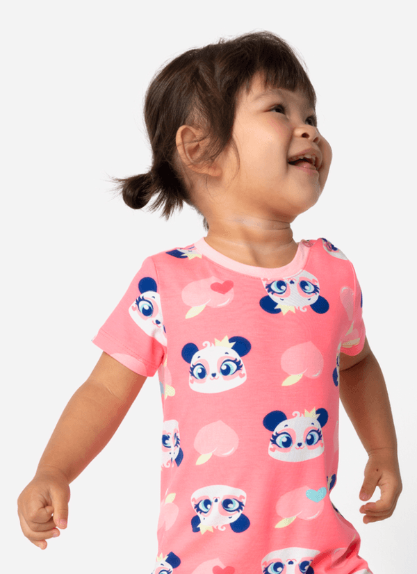 Macacão Manga Curta Viscolycra Bebê Menina Panda Romântico 6 A 9 MESES