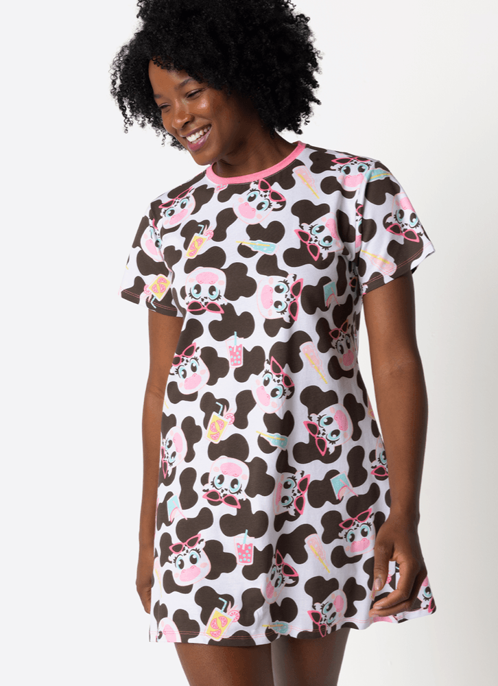 Camisola Manga Curta Algodão Feminina Vaca Summer
