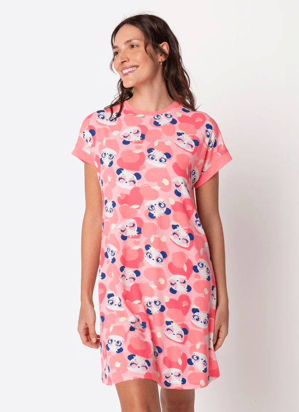 Camisola Manga Curta Viscolycra Feminina Panda Romântico M