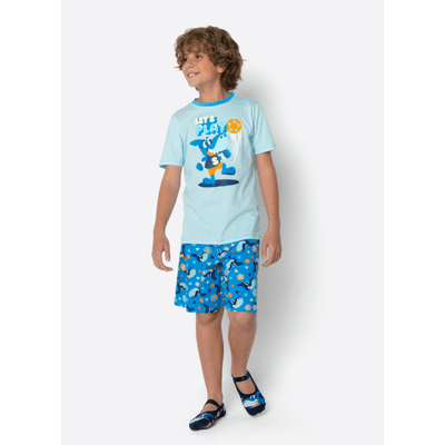 Pijama Manga Curta Algodão Menino Teen Tubarão Futevôlei