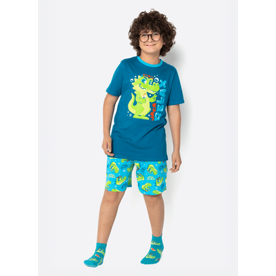 Pijama Manga Curta Algodão Menino Teen Jacaré Relax
