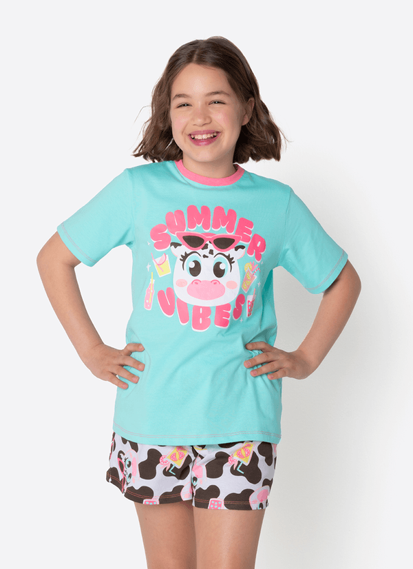 Pijama Manga Curta Algodão Menina Teen Vaca Summer 14