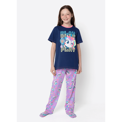 Pijama Manga Curta Algodão Menina Teen Unicórnio Tênis