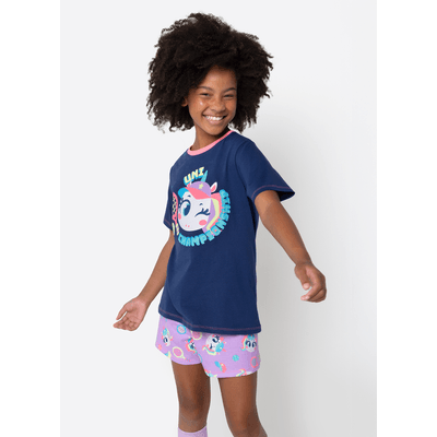 Pijama Manga Curta Algodão Menina Teen Unicórnio Tênis