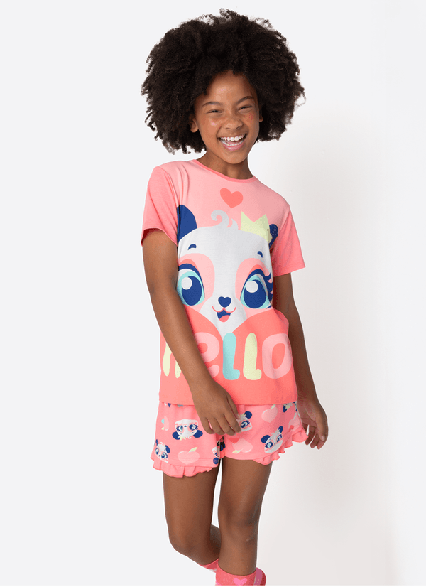 Pijama Manga Curta Viscolycra Menina Teen Panda Romântico 10