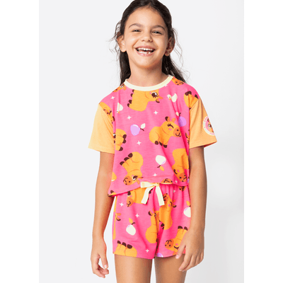 Pijama Manga Curta Viscolycra Menina Capivara Vibes