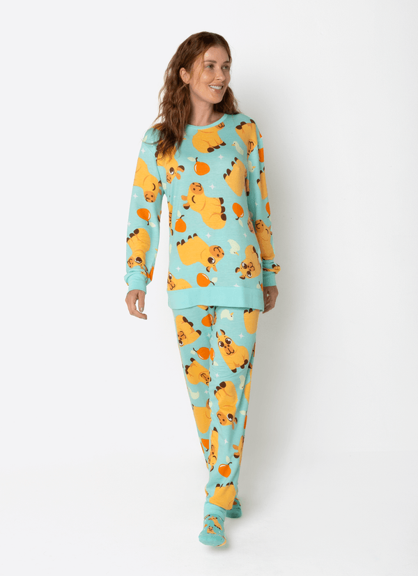 Pijama Manga Longa Ultra Visco Unissex Adulto Capivara Vibes G