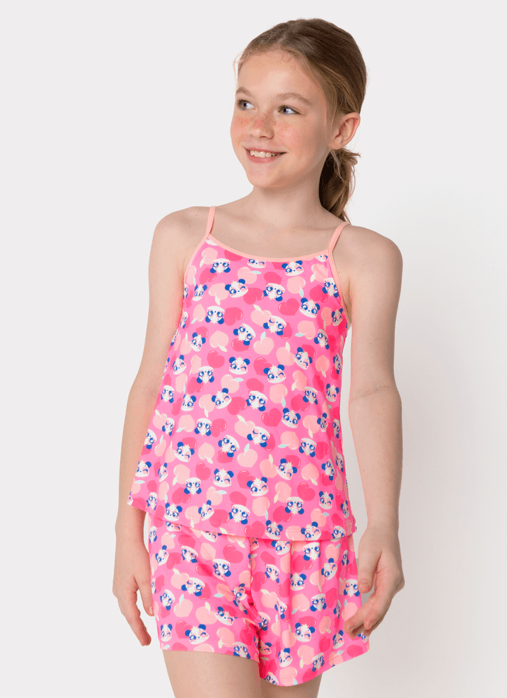 Pijama Regata Microfibra Menina Teen Panda Romântico