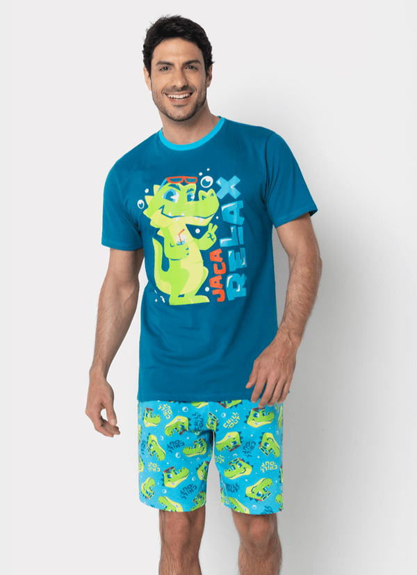 Pijama Manga Curta Algodão Masculino Jacaré Relax P