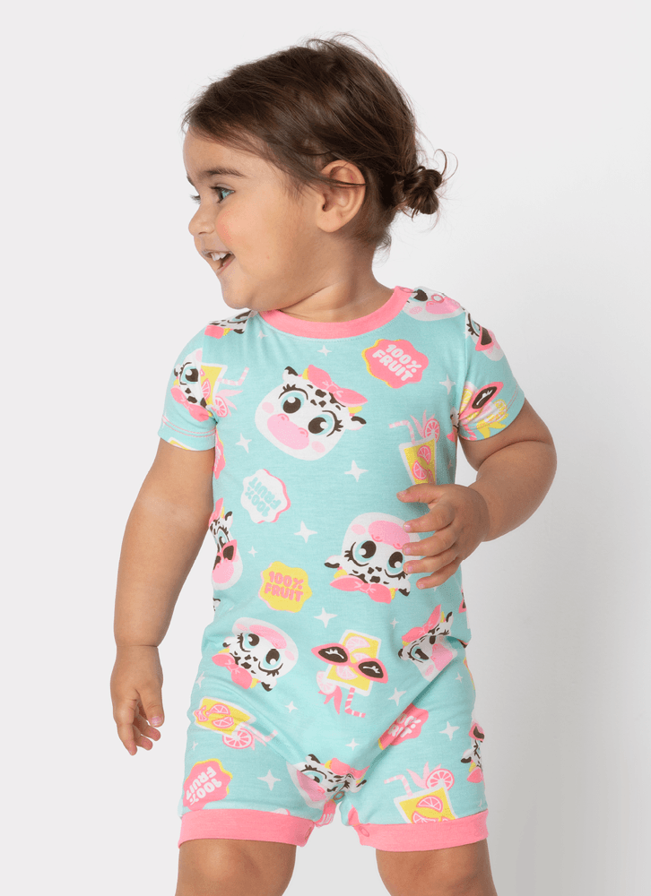 Macacão Manga Curta Viscolycra Bebê Menina Vaca Summer