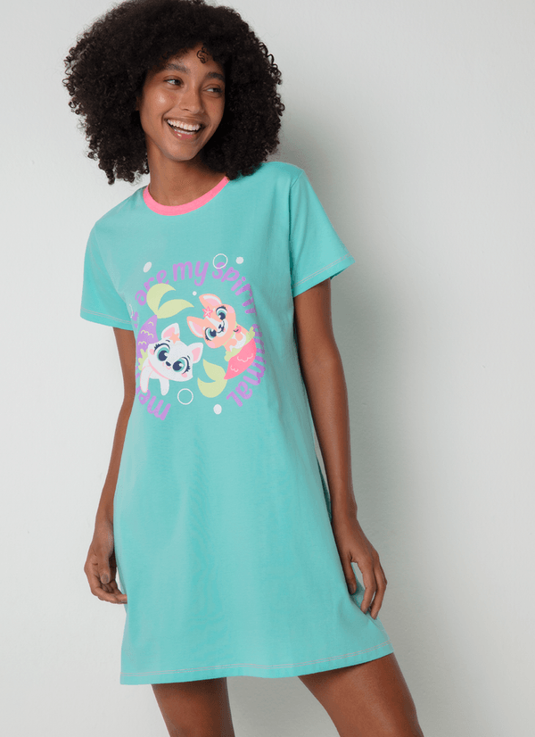 Camisola Manga Curta Algodão Feminina Pet Sereia GG