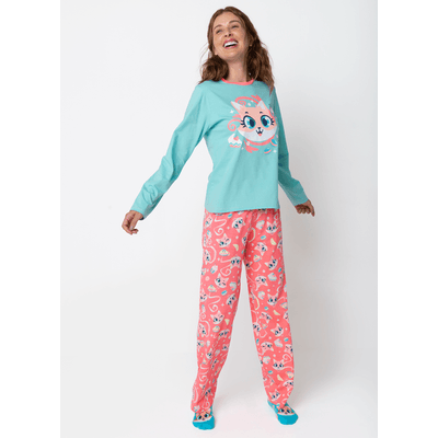 Pijama Manga Longa Algodão Feminino Raposa Confeiteira