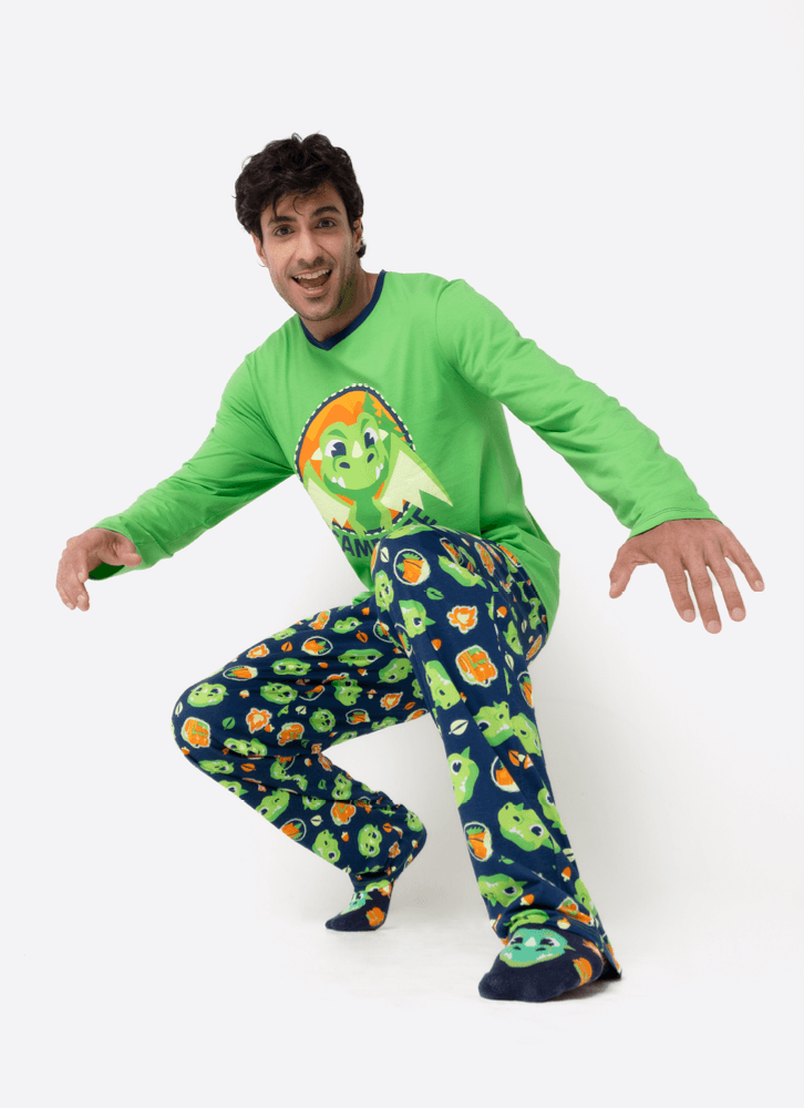 Pijama Manga Longa Algodão Masculino Dragão Camping