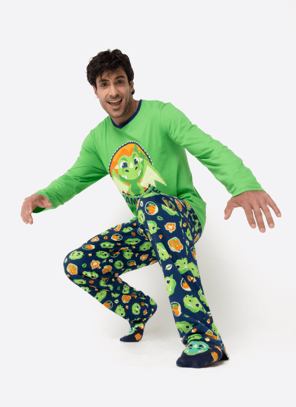 Pijama Manga Longa Algodão Masculino Dragão Camping GG