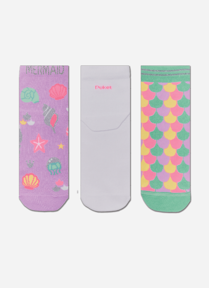 Kit com 3 meias Cano Curto Feminina Sereia