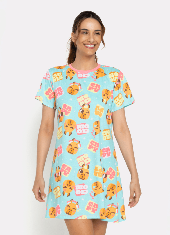 Camisola Manga Curta Algodão Feminina Capy Bora