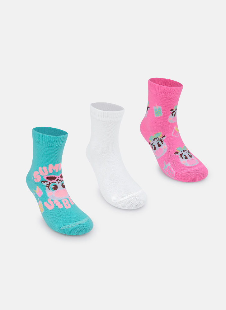Kit com 3 Meias Soquete Bebê Menina Vaca Summer
