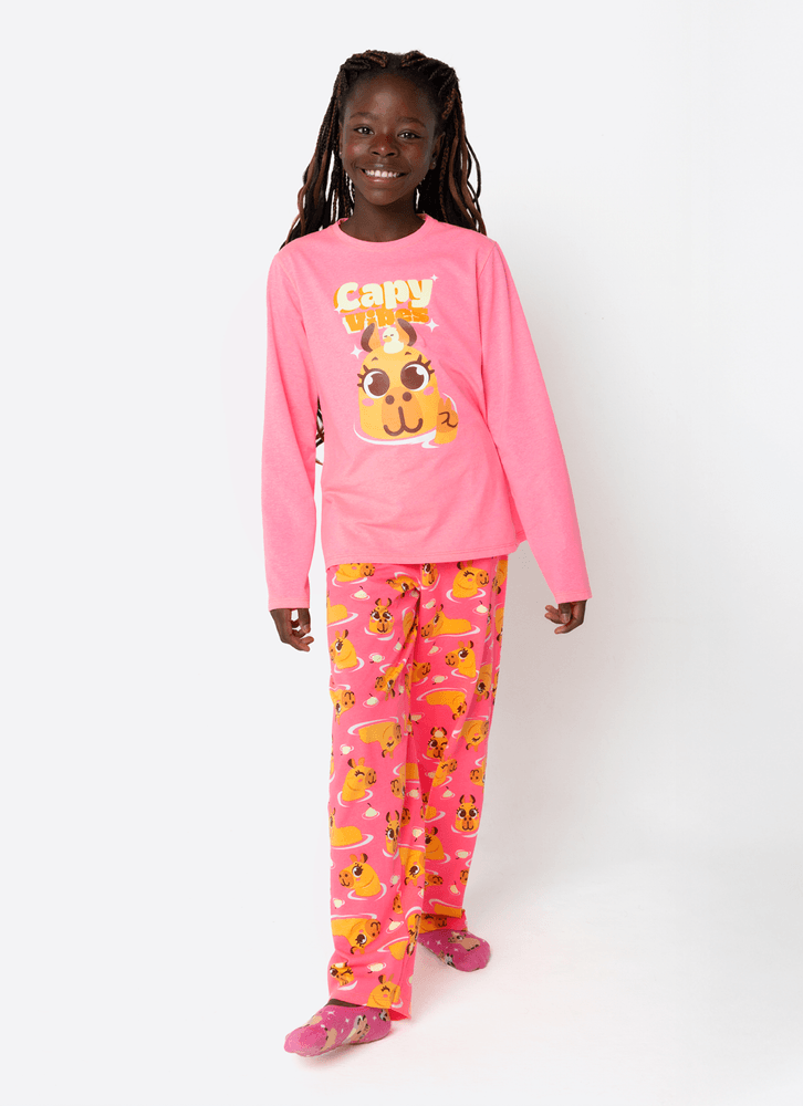 Pijama Manga Longa Menina Teen Capivara Vibes