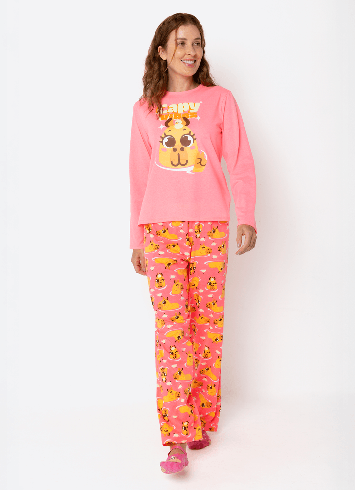 Pijama Manga Longa Feminino Capivara Vibes