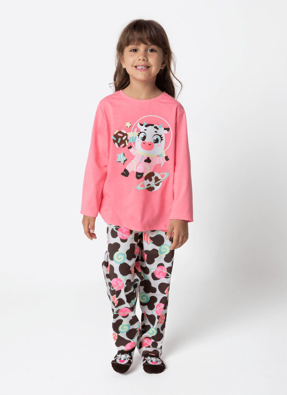 Pijama Manga Longa Menina Vaca Chocolate
