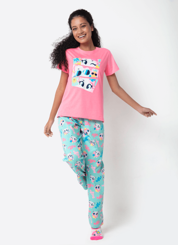 Pijama Manga Curta Feminino Unicórnio Aloha M