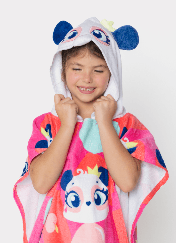 Poncho de Praia Menina Panda Romântico